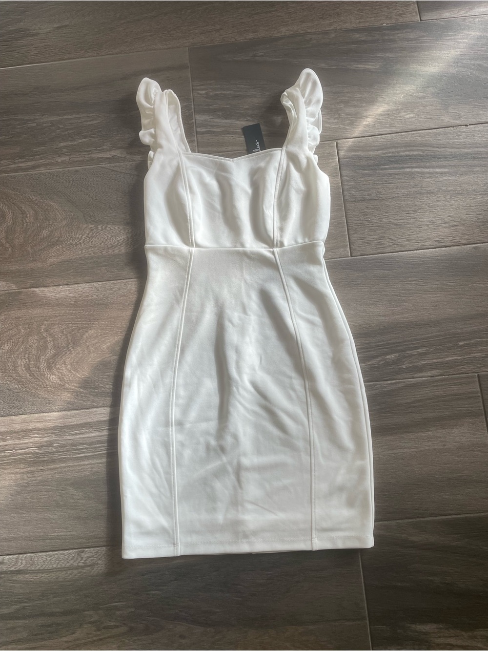 Lulu's Ivory Ruffle-Shoulder Bodycon Mini Dress